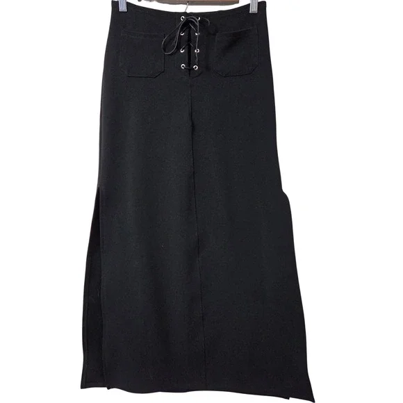Y2k Goth Whimsigoth high side split black maxi skirt size Small - Picture 1 of 10
